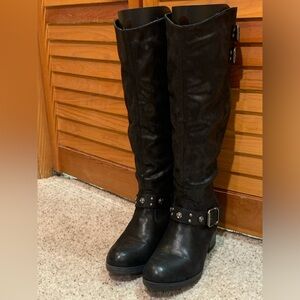 Carlos black riding buckle boots, black, size 7